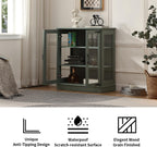 FOREST GRAVITY 31.5'' Small Display Buffet Cabinet with Glass Doors for Great Showcase,Small Coffee bar Cabinet with one Adjustable Shelf and one Fixed Shelf,Modern Sideboard Buffet for Kitchen,Green