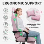 Gaming Chair, Video Gaming Chairs for Adults, Fabric Comfortable Computer Chair with Footrest, Pocket Spring Cushion, High Back Ergonomic Gamer Chair with 360° Swivel Seat for Office (Pink)
