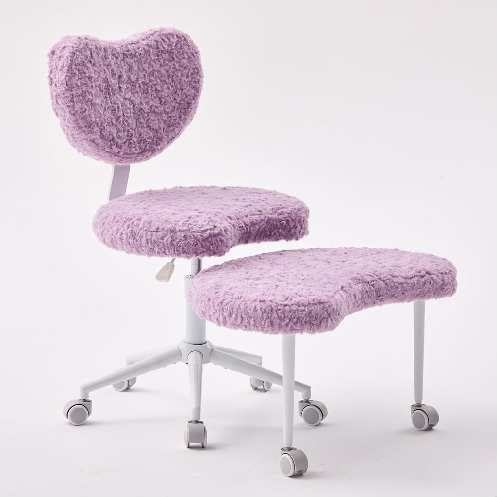 Meditation Chair Plus, Cross Legged Chair with Wheels, Adjustable Height, ADHD Kneeling Seat Criss Cross Desk Chairs with Adjustable Stool, Flexible Design for Fidgety Sitters, Violet Faux Fur