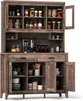 78.5" Tall Kitchen Hutch Storage Cabinet, Large Buffet Cupboard with Glass Doors, Drawers, Adjustable Shelves, Wooden Kitchen Pantry Cabinet with Microwave Shelf for Home Coffee Bar