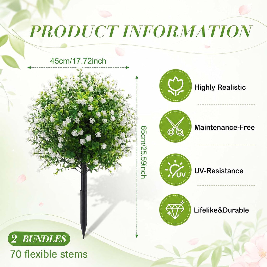 Suncalla Set of 2 Artificial Camellia Topiary Ball Tree Fake Bushes Shrubs Outdoor Faux Plant with Ground Spike 26x18 Inch Flowers UV Resistance Greenery for Porch Garden Patio (White,Camellia)