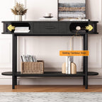 ONBRILL 47 Inch Fluted Console Table with Drawers, Entryway Table with Storage, Oval Sofa Tables Behind Couch, Mid-Century Modern Hallway Tables for Entryway, Hallway, Small Spaces, Black
