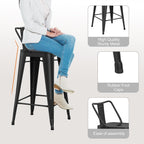 30 inch Metal Bar Stools Set of 4 Bar Height Stools with Backs Industrial Low Back Bar Chairs for Indoor Outdoor Matte Black