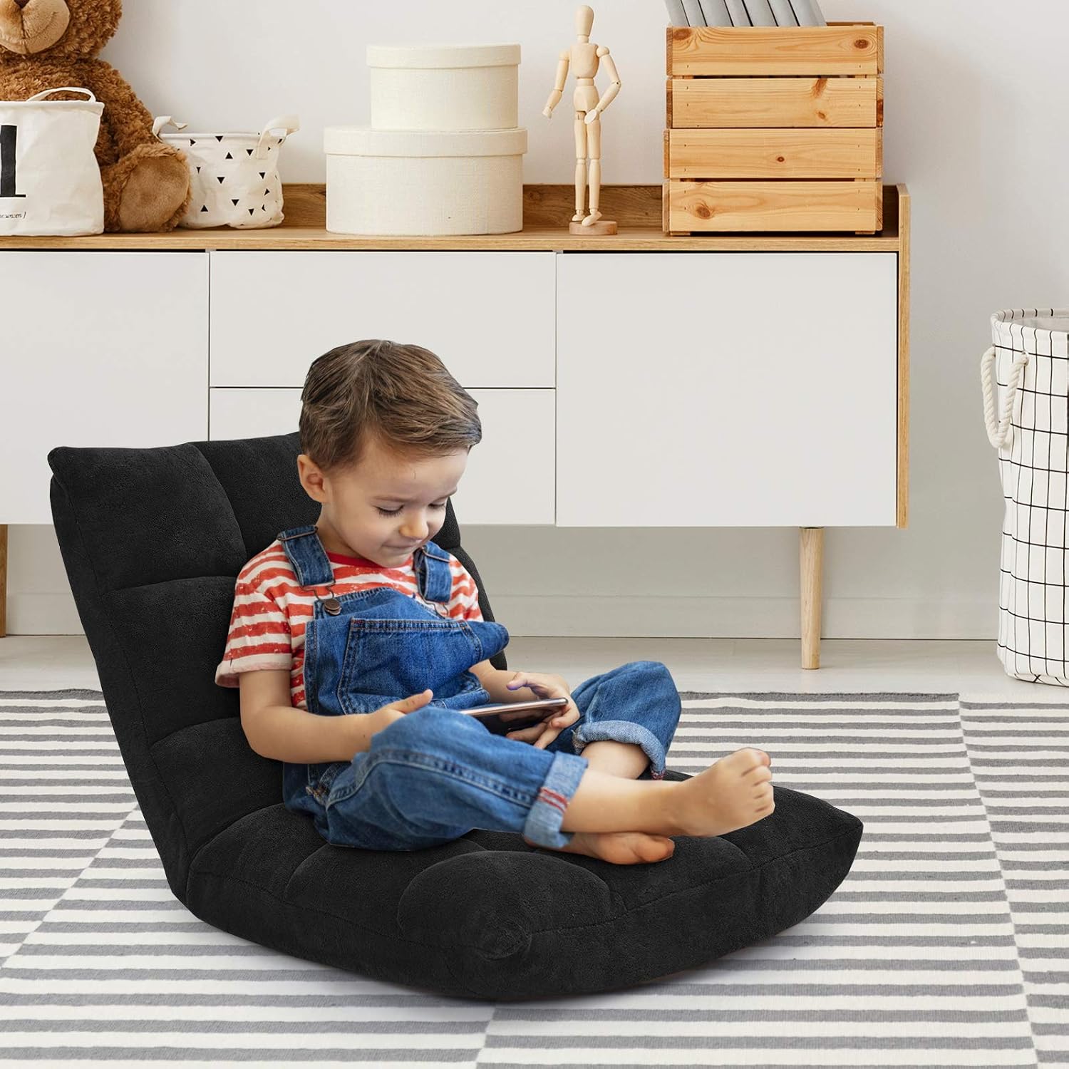 DORTALA Floor Gaming Chair with Back Support, 14-Position Adjustable Banana Chair for Adults, Foldable Floor Seats for Reading, Gaming (Black)