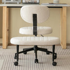 White Velvet Cross Legged Office Chair 360° Swivel Meditation Kneeling Chairs with Wheels, Height Adjustable Seat ADHD Chair, Ergonomic Wide Kneeling Chair with Back Support, Leg Rest