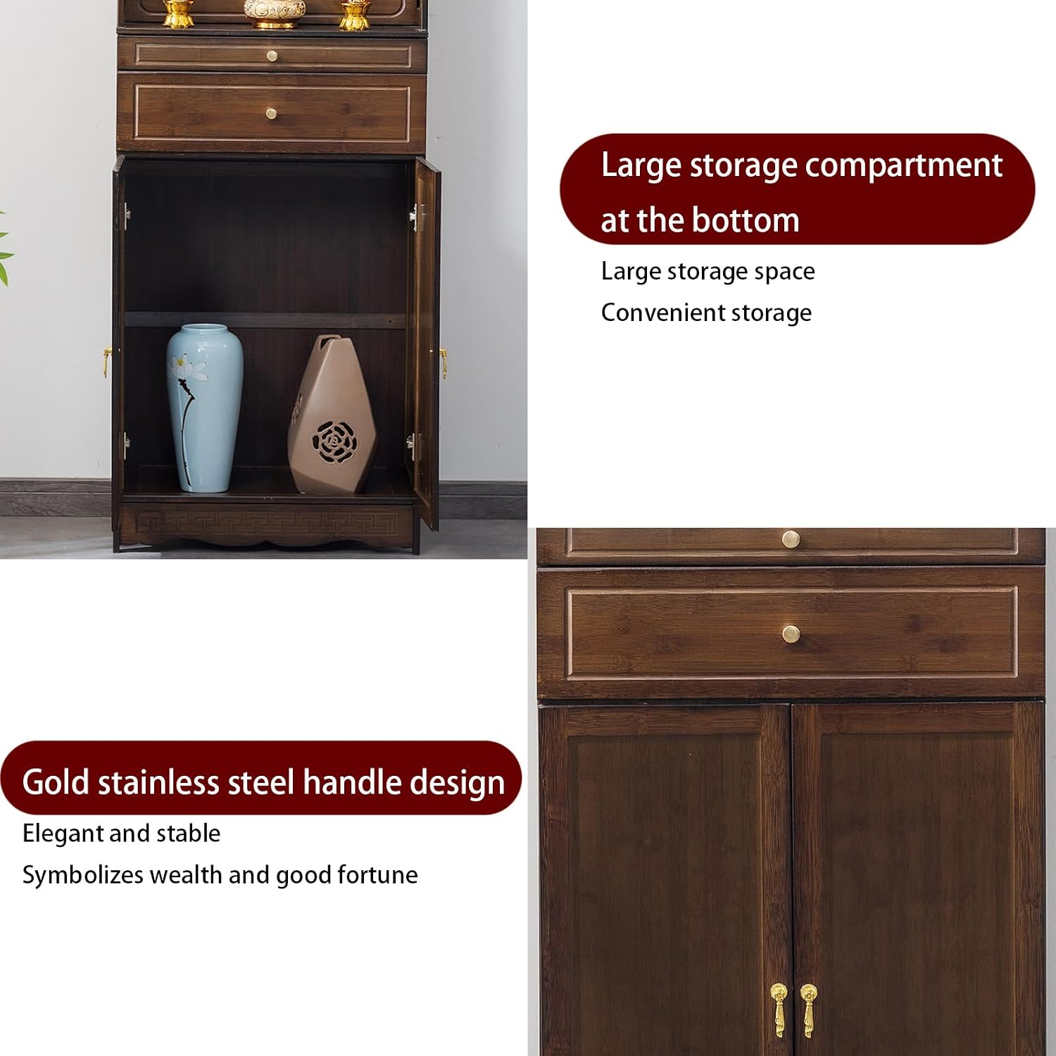 Meditation Cabinet with Drawers and Shelves, Altar Table with Large Storage Space, Elegant and Atmospheric Prayer Furniture, Suitable for Entrance, Living Room, Study Rose Color 50cm