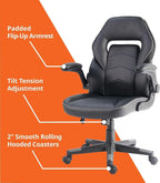 NuSparc SpawnSafe Gaming Chair, Adjustable Height, Flip-up Armrests, 360° Swivel, Black/Grey