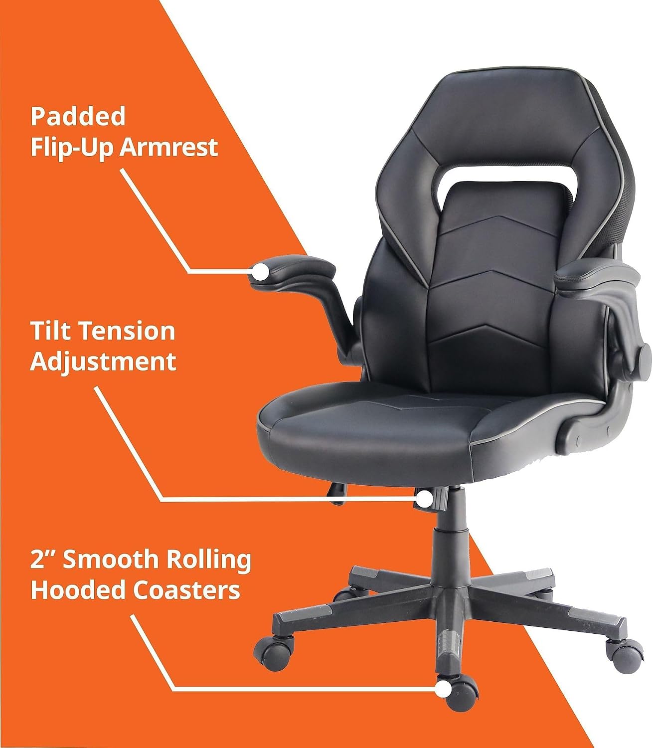 NuSparc SpawnSafe Gaming Chair, Adjustable Height, Flip-up Armrests, 360° Swivel, Black/Grey