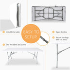 Folding Table 6ft Foldable Table with Built in Handle & Steel Legs / 6FT Heavy Duty Folding Portable,Perfect for Party, Dining Indoor/Outdoor Events, Tailgating & Backyard BBQ, White
