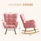 Furniliving Nursery Rocking Chair Upholstered Glider Rocking Chair Modern Accent Chair Padded Seat Reading Chair with High Backrest Comfy Chair for Living Room, Bedroom, Nursery, Pink, Teddy