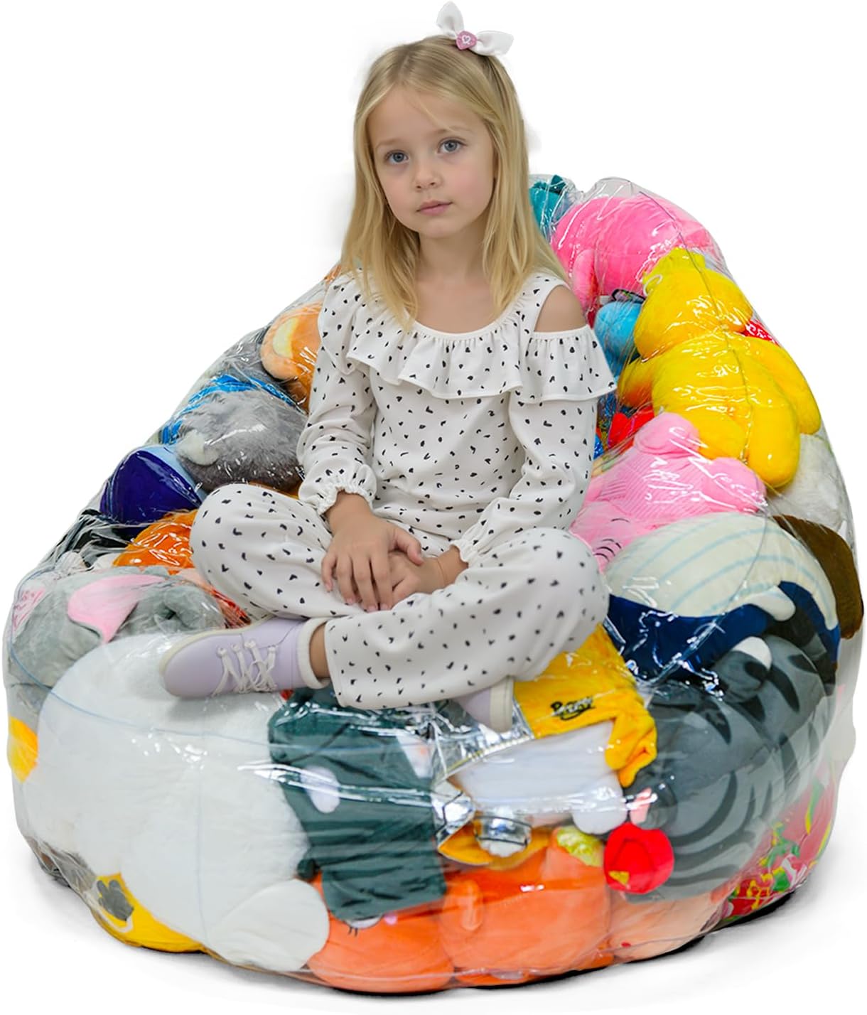 Bean Bag Chair Cover for Clear Stuffed Animal Chair Storage — Extra Large 150L Toy Organizer for Kids, Waterproof Easy-Clean Plush Toy Holder Seat (Cover Only, No Filler Included)