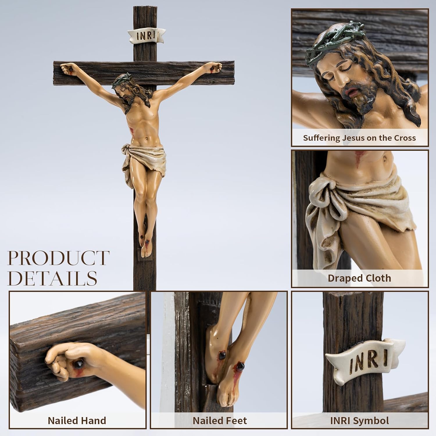 Kreative&Kind Catholic Crucifix Wall Cross, 10 Inch Jesus Cross for Wall, Hanging Realistic Crucifix Catholic Cross, Crucifijos Catolicos, Cristos Catolicos Home Décor, Religious Wall Art for Altar, Religious Gift