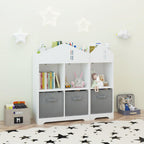 Bookcase with Storage, 2 Tier Storage Display Organizer, Toddler Bookshelf with Collapsible Fabric Drawers for Bedroom or Playroom (White,Gray)