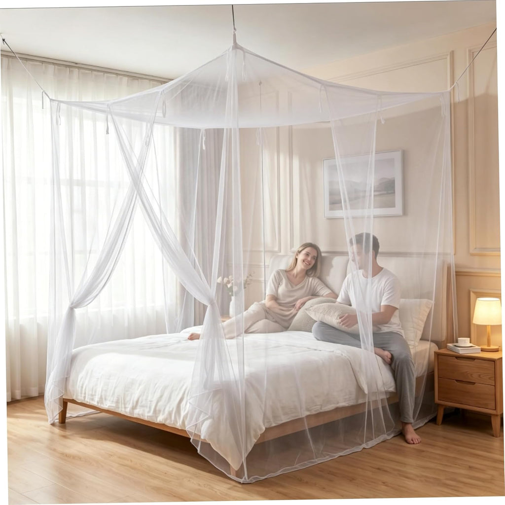 61x79x79 Inch Spacious Mesh Bed Curtain Canopy, Quick Setup Bed Drapes for Home Dorm Outdoor, Mosquito Net, Canopy, White