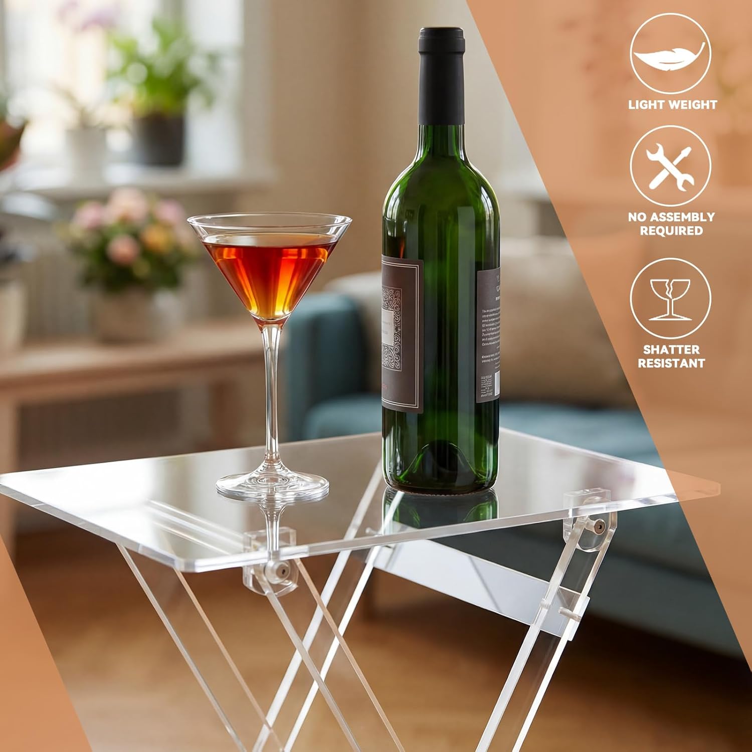 Namalu Acrylic Foldable TV Dinner Table Clear Small Folding Tray Space Saving for Eating Snack Coffee Bed Desk Living Room Kitchen Furniture Easy Assembly(No Edge,24 * 20 * 14 Inches,Transparent)