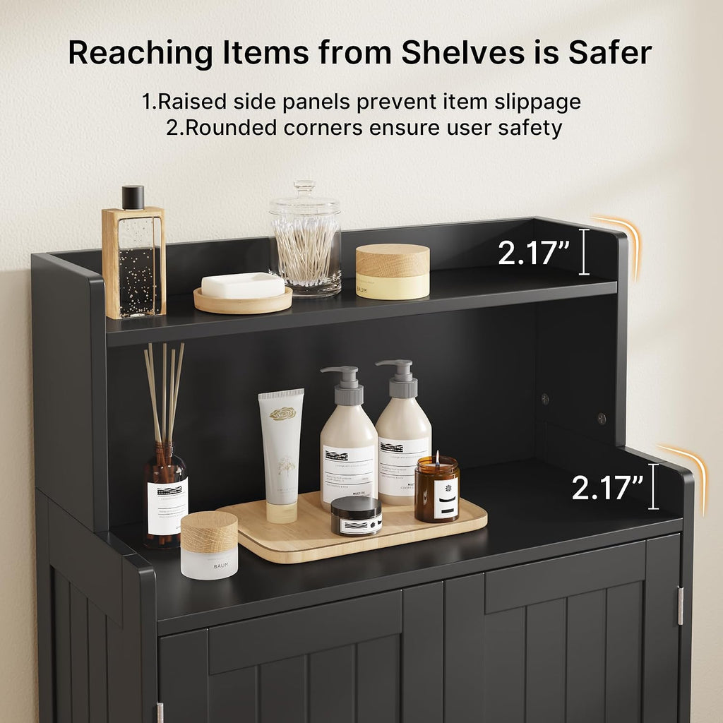 Gizoon Small Bathroom Storage Cabinet, Freestanding Organizer with 2 Doors, 2 Adjustable Shelves, 40" H Floor Pantry Cabinet for Dining Room, Kitchen, Living Room, Hallway, Black