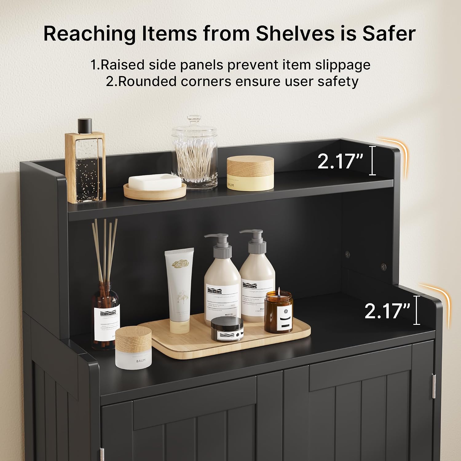 Gizoon Small Bathroom Storage Cabinet, Freestanding Organizer with 2 Doors, 2 Adjustable Shelves, 40" H Floor Pantry Cabinet for Dining Room, Kitchen, Living Room, Hallway, Black