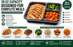 3 Compartment Food Containers with Lids, 25 Pack, 38 Oz Take Out Containers, Reusable Meal Prep Containers, Microwave Safe Lunch Boxes, Food Storage Containers for Catering, Restaurant & To Go Meals