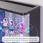 71" Tall Display Cabinet with Glass Doors, Rounded Curio Cabinet with Motion Sensor RGB Lights, 6-Tier Lockable Display Case for Collectibles & Action Figures, Trophy Case for Living Room,Black