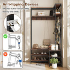 Tangkula Corner Hall Tree, 70 Inch Coat Rack with Bench and Shoe Storage, Entryway Furniture with 7 Hooks, Heavy Duty Metal Frame, Space Saving Clothes Rack Shoes Shelf Organizer (Brown)