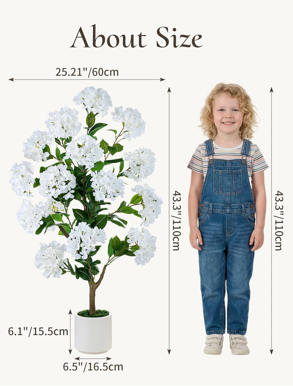 Artificial Flower Tree for Porch: 3.6ft Fake Crape Myrtle Trees Set of 2 for Outdoor Front Door Indoor Decor - White Realistic Silk Plant with Pot for Home Living Room Patio Decorations