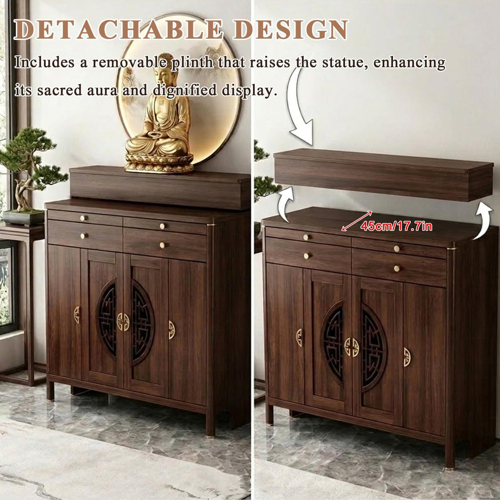 Personal Shrine Altar Table, Solid Wood Frame Buddhist Altar Cabinet, Meditation Prayer Table with Drawer (Brown, 78cm/30.7in)