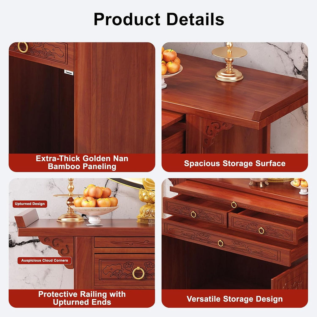 Free Standing Altar Table, Multifunction Meditation Altar Table with Drawer and Shelf, for Home Shrines Ancestral Halls Temples(68 * 48.8 * 108cm/26.8 * 19.2 * 42.5in)