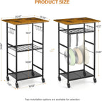 ThreeHio Rolling Kitchen Microwave Cart, 3 Tier Microwave Table Stand with Adjustable Shelf, Kitchen Storage Rack on Wheels, Coffee Station Cart Rack Shelf Organizer for Living Room Office, Balcony