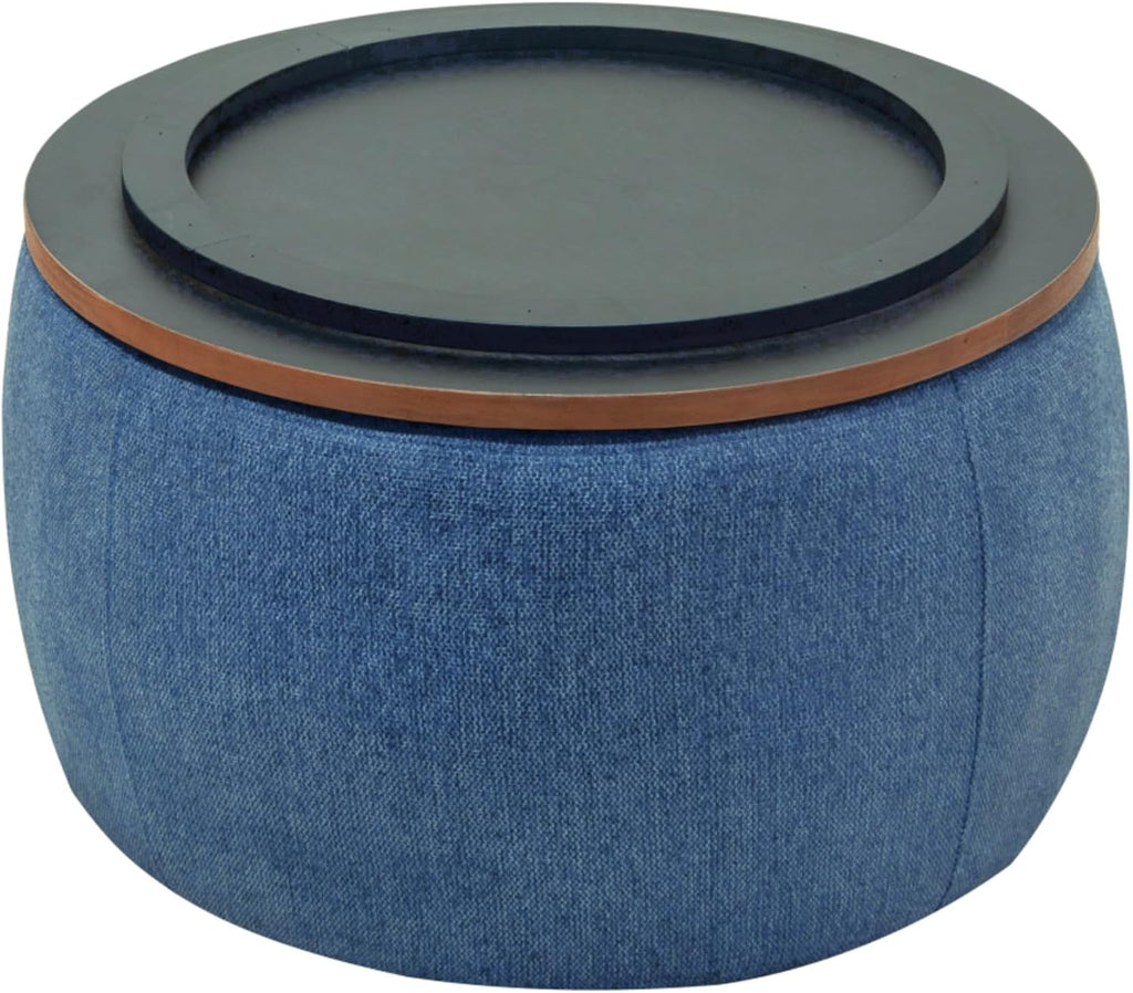Round Storage Ottoman, 2 in 1 Multifunctional Ottoman, End Table & Footrest Stool with Hidden Storage for Living Room Bedroom Entryway (Navy)