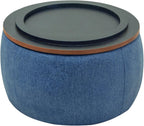 Round Storage Ottoman, 2 in 1 Multifunctional Ottoman, End Table & Footrest Stool with Hidden Storage for Living Room Bedroom Entryway (Navy)