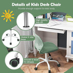 DORTALA Desk Chair for Teen, Kids Armless Swivel Small Cute Low-Back Mesh Office Chair Comfy with Adjustable Height, Lumbar Support, Ergonomic Computer Study Chair in Home Bedroom School (Sage Green)