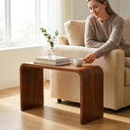 C Shaped End Table, Wooden Sofa Side Table for Couch, Small Nightstand for Living Room Bedroom Narrow Spaces Office