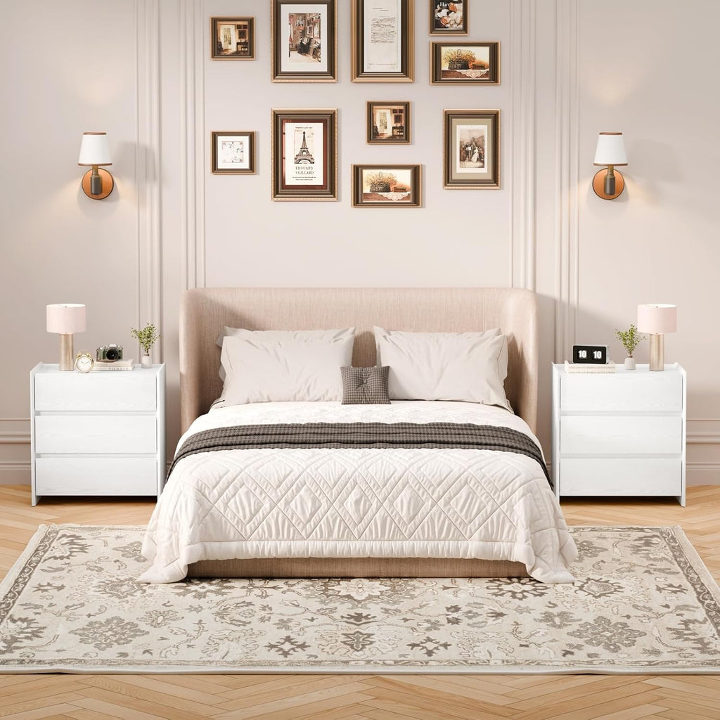 End Table with 3 Drawers,Bedside Table with Large Storage Cabinet, Modern Night Stand for Bedroom & Living Room, 23.6" W x 15.6" D x 25.2" H,White