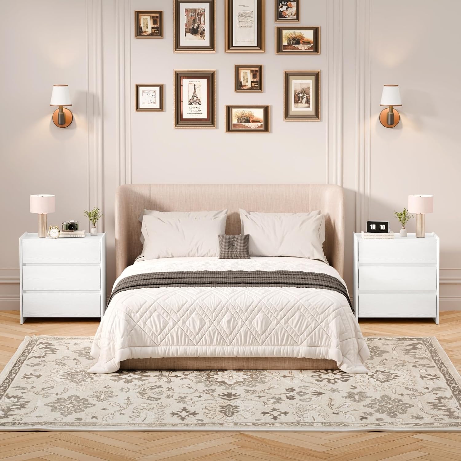 End Table with 3 Drawers,Bedside Table with Large Storage Cabinet, Modern Night Stand for Bedroom & Living Room, 23.6" W x 15.6" D x 25.2" H,White