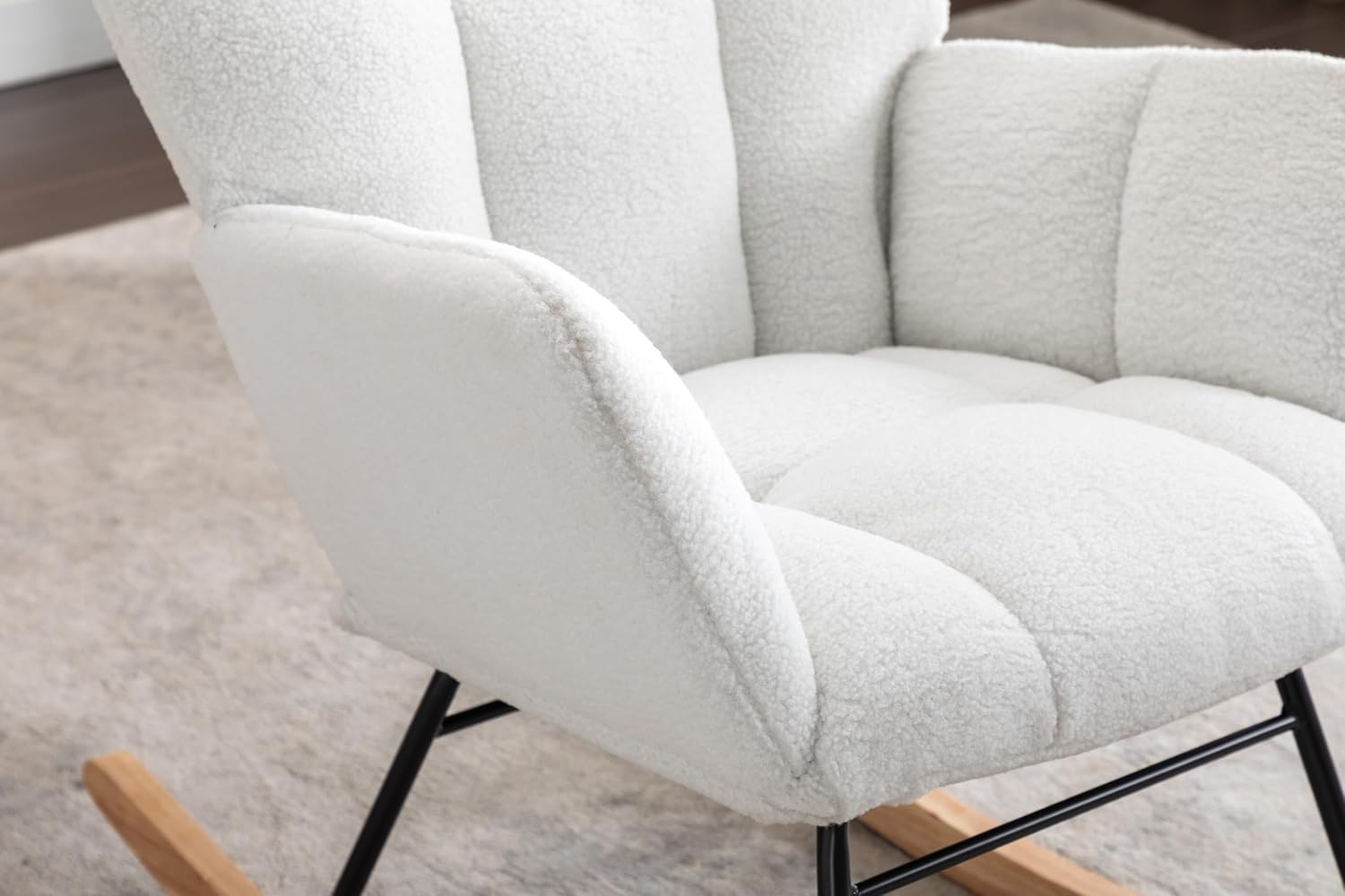 Adulto Teddy Fabric Rocking Chair Outdoor Indoor, Wooden Rocking Chair,A1 | Soft teddy fabric rocking chair with sturdy wooden frame, metal base, and floor protection. Ideal for indoor nursery, li