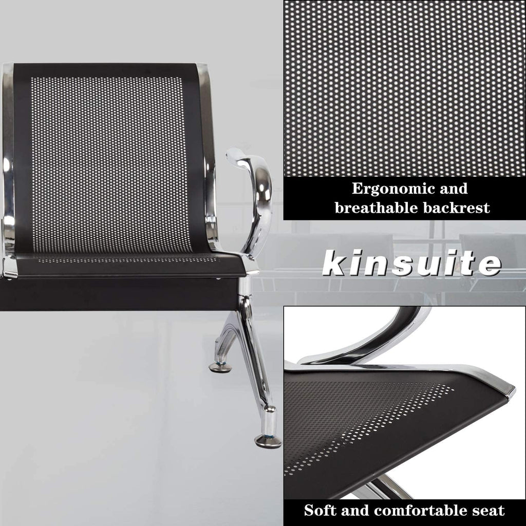 Kinsuite Reception Chairs Set of 2- Waiting Room Reception Chair 2-Seat Heavy Duty Chair Office Guest Chairs & Reception Chairs for Office Bank Hospital School, Black