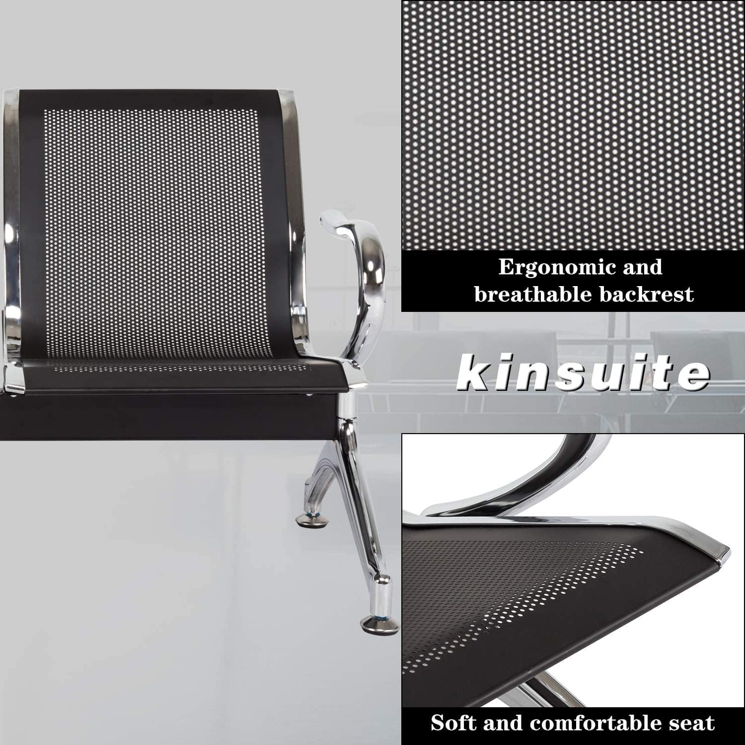 Kinsuite Reception Chairs Set of 2- Waiting Room Reception Chair 2-Seat Heavy Duty Chair Office Guest Chairs & Reception Chairs for Office Bank Hospital School, Black