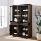 HomeStock Modern Minimalism Stanton 2Pc Glass Door Kitchen Storage Pantry Cabinet Set - 14.5" D x 47.5" W x 78" H, Floor Mountable, Shelves Included, 2 Doors 2 Drawers