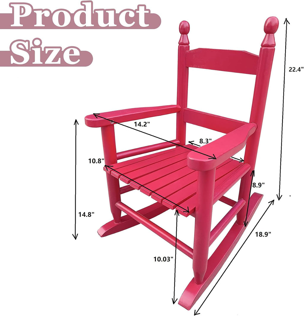 HRVEOCEI Kids Rocking Chair Ages 3-5, Wooden Porch Rocker with Slatted Back Support for Living Room Indoor & Outdoor, Easy Assembly, 110 LBS Capacity (Rose Red)