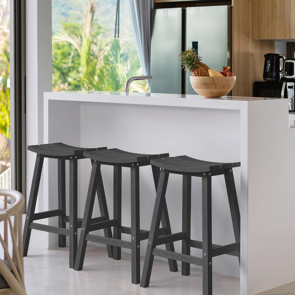 Ciokea 2 Set 29" Outdoor Bar Stools Heavy Duty HDPE Outdoor Stools Weatherproof Waterproof Patio Seats Modern Bar Height Tall BarStools for Bar Deck Balcony Kitchen Yard, Black