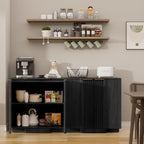 Yechen Buffet Cabinet with Storage, 55" Accent Sideboard Modern Credenza with Doors & Adjustable Shelves Fluted Media Console Wood Coffee Bar Table for Living Kitchen Dining Room Black(4 Door)