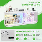 HNEBC Glass Display Case Set and TV Stand for LIvingroom, 5-Tier Curio Cabinet with RGB Lights for Collection, China Cabinet with Glass Doors, Entertainment Center with 2AC Outlet -3PCS White