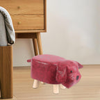 Cartoon Footstool Animal Shaped Padded Ottoman Upholstered Stool with Wooden Frame and Soft Sponge Cushion Suitable for Children Bedroom Playroom, Red
