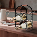 Wine Rack countertop Wine Bottle Holder Metal Wine Rack, Industrial Style Honeycomb Design 6-Bottle Wine Storage with Wooden Handle, Easy Installation,for Home Kitchen Bar/Cabinet