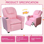 Toddler Recliner Chair for Kids Ages 1-4 – PU Leather Upholstered Kids Sofa with Cup Holder, Adjustable Backrest & Footrest, Comfortable Single Armchair for Boys & Girls Bedroom Living Room (Pink)