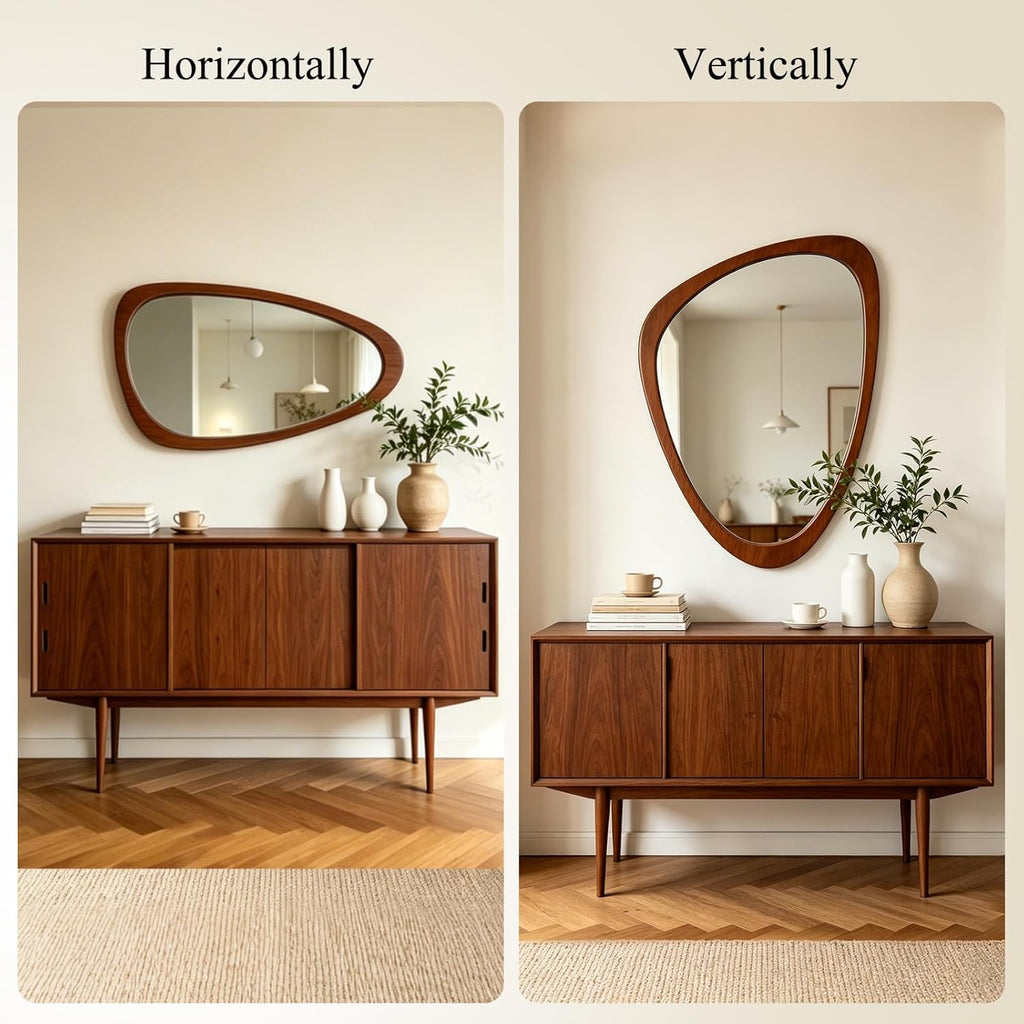 Ferytange Asymmetrical Wall Mirror, Wood Frame Decorative Mirror for Living Room Bedroom Entryway, Modern Irregular Unique Wall Art, Mid Century Modern Home Decor 30" H x 19" W