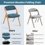 HOMEFUN Folding Chairs with Cushion Padded Foldable Chiars 4 Pack - Wooden Dining Seat with Removable Cover Extra for Guests Kitchen Office Wedding Party Picnic, Smog Blue