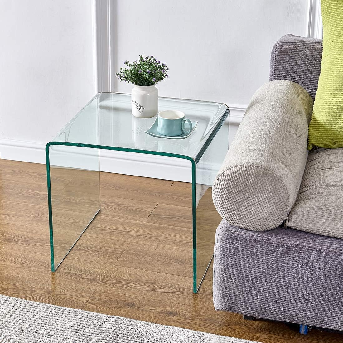 Glass End Side Table for Living Room Nightstand Bedside Table Small Coffee Table (19.7x19.7x18.9)