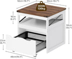 YATINEY Mini Fridge Stand with Storage, Refrigerator Stand with Mobile Drawer, Mini Fridge Cabinet for Heavy Microwave Stand, Mini Fridge Cart for Dorm, Bedroom, Kitchen,White and Walnut HB50WH