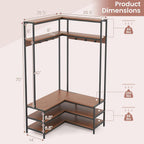 Giantex Corner Coat Rack with Shoe Bench, L-Shaped Garment Rack with 5 Shelves & 7 Hooks, Heavy Duty Freestanding Clothes Racks Entryway Bench with Shoes Organizer for Hallway (Walnut & Black)